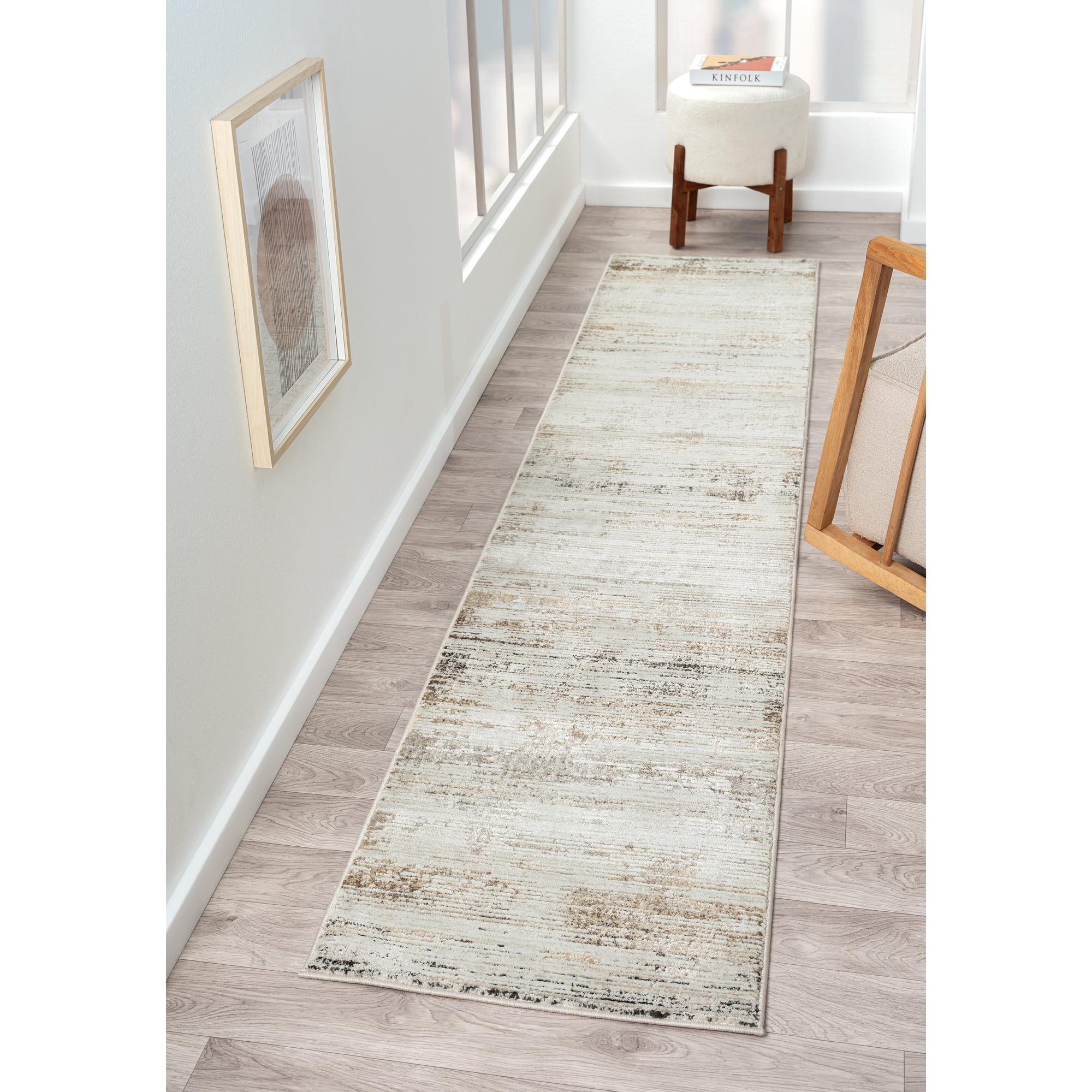 Harlow Hill Claire Striped Transitional Performance Polyester Indoor Runner Rug, Gray Multi, 2' x 10'