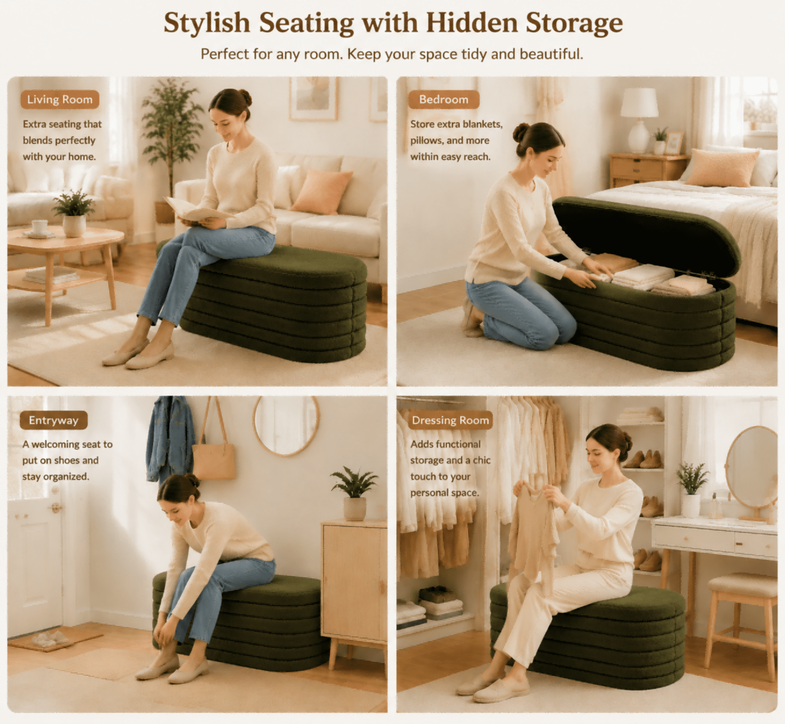 Storage Ottoman Bench End of Bed for Bedroom,43 inch Teddy Boucle Upholstered Entryway Shoe Seat Bench w/Storage,Sherpa Modern Cute Stool Foot Rest for Living Room,Window Seating,Dark Green