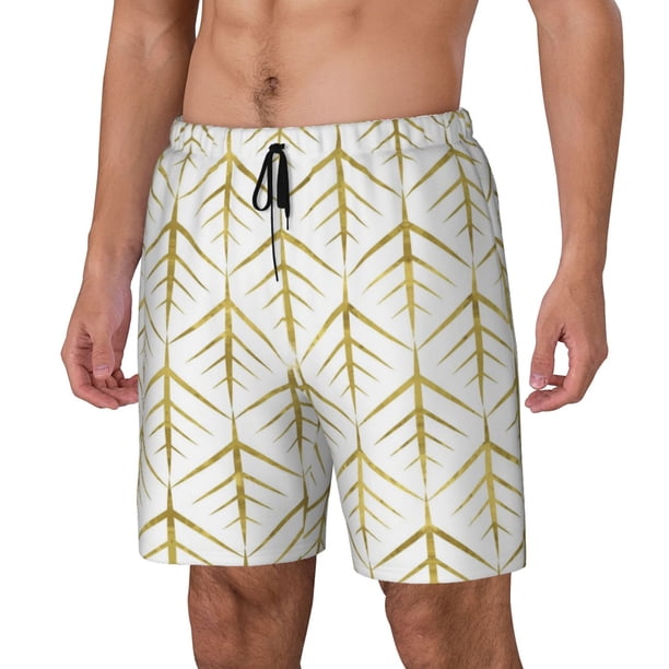 Fotbe White And Gold Geometry Traje de Baño para Hombre – Shorts de Natación de Secado Rápido con Forro y Bolsillos-3X-Large