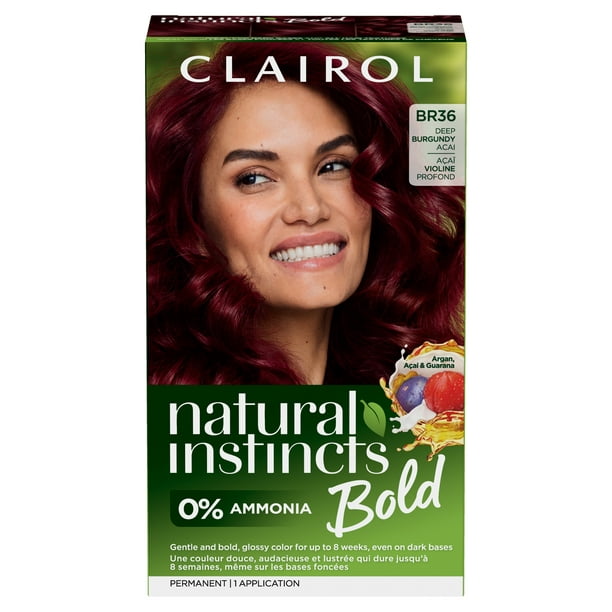 Clairol Natural Instincts Bold, Permanent Hair Color, BR36 Deep Burgundy  Acai, 1 Kit, Hair Dye 