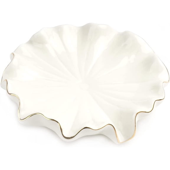 Ceramic Self Draining Soap Dish White Lotus Leaf Soap Holder Waterfall Soap Dish Soap Savers for Bar Soap, for Bathroom, for Shower, for Bar Counter