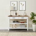 thumbnail image 2 of Lisonu 42" Console Table for Entryway with 2 Drawers & Shelves, Wood Farmhouse Sofa Table with Storage, Rustic Brown & White, Living Room Hallway, 2 of 11