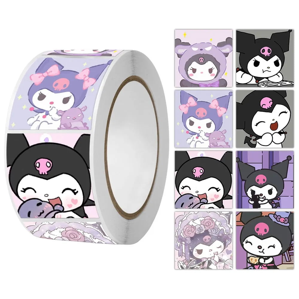 500 uds/rollo de pegatinas de Sanrio Kawaii Kuromi Hello Kitty P ...