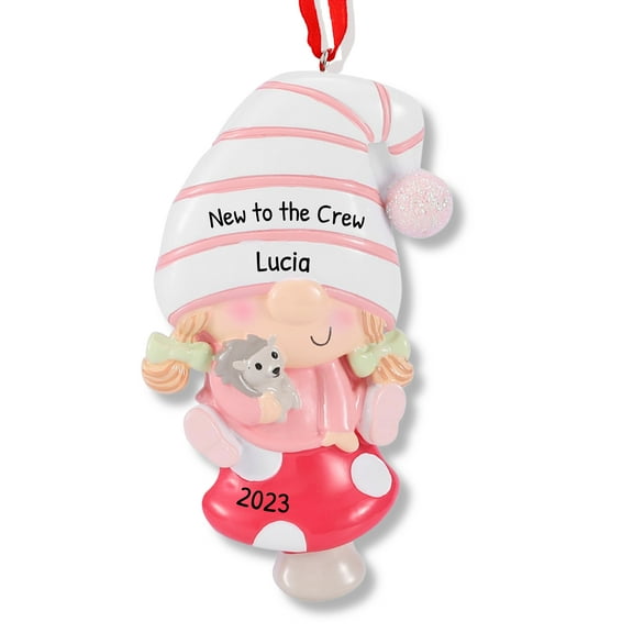 Ornaments by Elves Personalized Baby Gnome Pink Christmas Ornaments 2024
