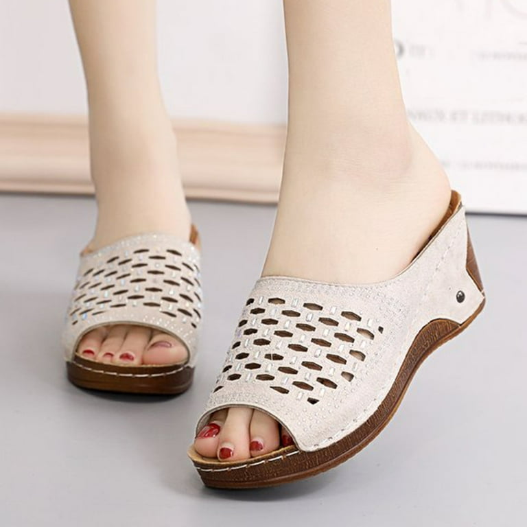 women s ladies casual hollow out slippers platforms wedges slides