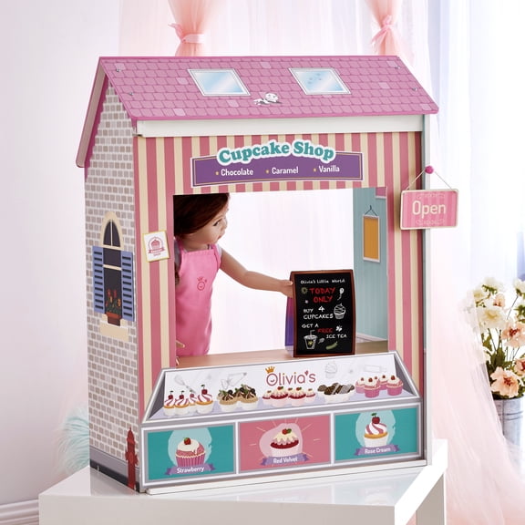 Olivia’s Little World Convertible 4-in-1 Wooden Dollhouse Play Set for 18" Dolls with Interchangeable Scenes & Accessories