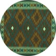 thumbnail image 1 of Ahgly Company Machine Washable Indoor Round Oriental Turquoise Blue Traditional Area Rugs, 8' Round, 1 of 4