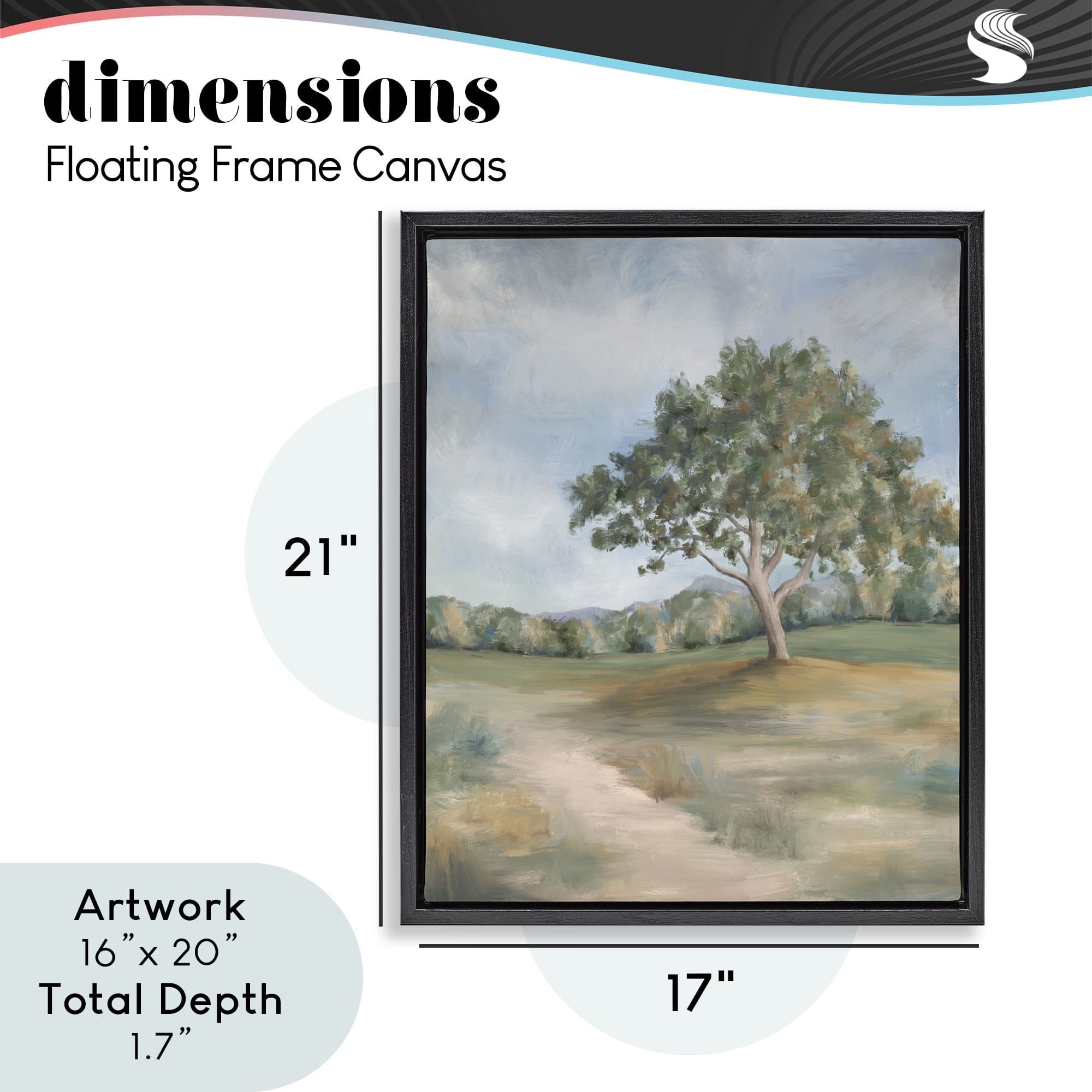 Countryside Tree Scenery Black Framed Floater Canvas Wall Art, design by Leah Noel Art