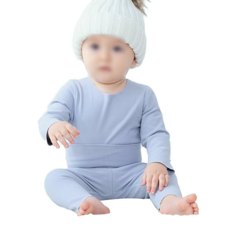 

Frontwalk Toddler Casual Long Sleeve Homewear Crew Neck Basic Sleepwear Baby Buttons Sleeping Jumpsuit Blue 73cm