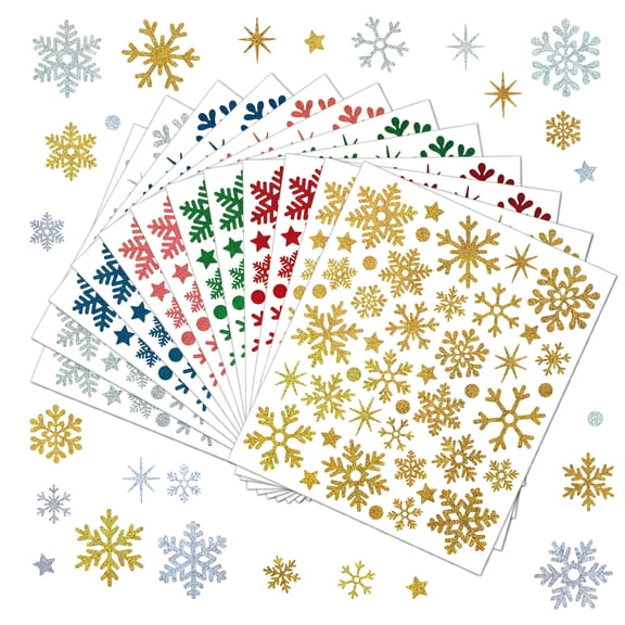 CCOCC 2026 New 12 Sheets Winter Glitter Stickers Silver Snowflake Decals Self Adhesive Stickers for Christmas Home Party Diy Crafts Supplies Christmas Scrapbook Supplies