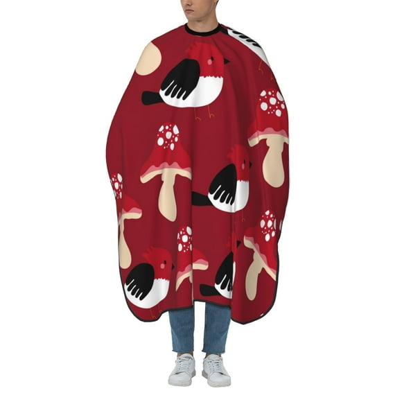ZICANCN Hair Cutting Cape for Adults, Birds Mushroom Red Background Cape Salon Barber Cape for Hair Stylist Shampoo Capes Waterproof, 55x66 Inches
