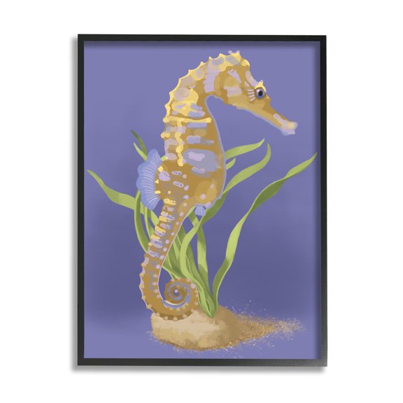 Stupell Industries Underwater Seahorse Green Kelp over Purple, 16 x 20, Designed by Sally Springer Griffith