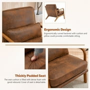 Accent Chairs, Single Linen Lounge Reading Armchair with Solid Wood Frame, Mid Century Modern Easy Assembly Arm Chairs for Living Room-Brown