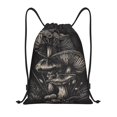 thumbnail image 1 of Xecao Monochrome Mushroom Artwork Pattern Sports Drawstring Backpack - String Swim Gym Bag with Wet Proof Pocket for Women&Men-Medium, 1 of 6