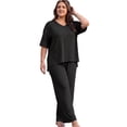 thumbnail image 5 of MINTREUS Lounge Sets for Women Plus Size Pajamas Knit pjs Short Sleeve Tops and Long Pants Soft Comfy 2 Piece Pajama Set, 5 of 10