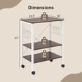 thumbnail image 3 of Eleanor Grace Kitchen Bakers Rack 3-Tier Microwave Cart on Wheels, Industrial Utility Bar Cart with 10 Hooks Metal Frame Wood Storage Shelves, Rolling Microwave Stand (Dark Brown & White), 3 of 9