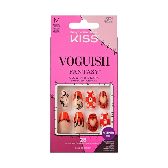 KISS Voguish Fantasy Halloween Nails, Orange, Medium Length, Coffin Shape, 'Nightmare', 31 Ct.