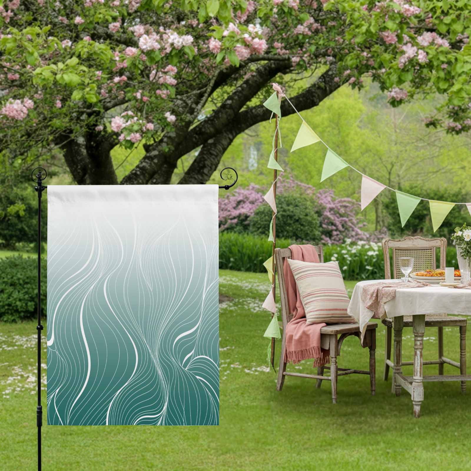 Ombre Green Stripes House Flag 28 x 40 Inches, Striped Lines Waves Gradient Weather Proof Outdoor Patio Flags Double Sided Small House Decoration for Yard Lawn Outside Home