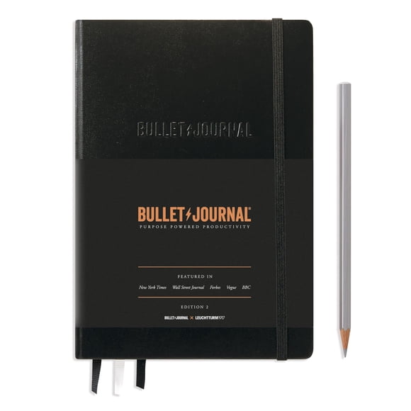 LEUCHTTURM1917 The Official Bullet Journal Edition 2 - Notebook Built for BuJo, Medium A5 204 Pages of 120gsm Paper, With Bujo Pocket Guide (Black)