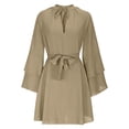 thumbnail image 4 of Bovxnpu Long Sleeve Dress for Women, Women Long Sleeve Dress Plus Size Dress with Straps Sleeves Irregular Drawstring V Neck Casual Dress Spring Fall Outfits, 4 of 7