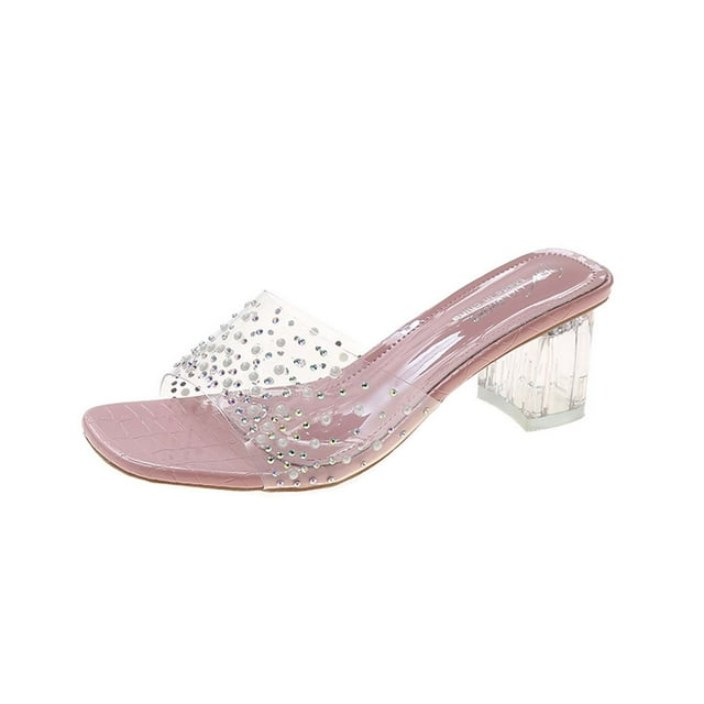 Amzcrzy Zapatos de mujer,Zapatos de mujer,Zapatillas de mujer, Zapatillas casuales de verano para mujer, de tacón alto y grueso, con decoración de diamantes de imitación. Sandalias Mujer Zapatillas D