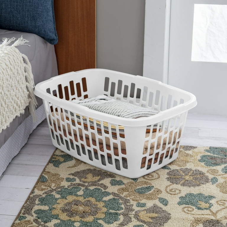 Mainstays Rectangular Plastic Laundry Basket, White