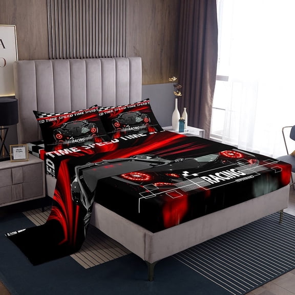 Erosebridal Black Car Sheet Set Twin,Extreme Sport Bedding Sets Twin Size,Geometric Buffalo Twin Sheet Sets,Breathable Automobile Room Decor,3pcs
