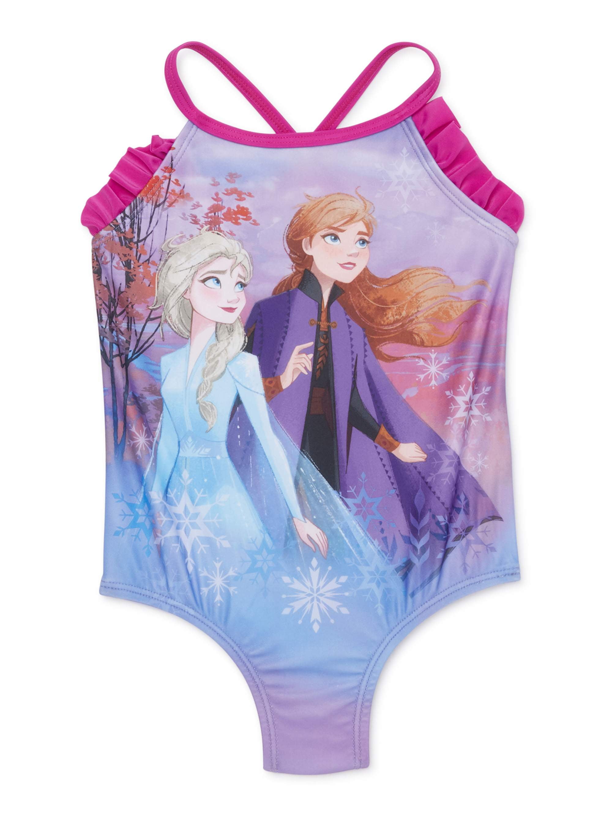 New Disney Princess Frozen Queen Elsa Girls One Piece Skirted Swimsuits Sz 2T-6T 