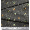 thumbnail image 3 of Soimoi Gray Rayon Fabric Leaves & Flowerpecker Bird Print Fabric by the Yard 58 Inch Wide, 3 of 5