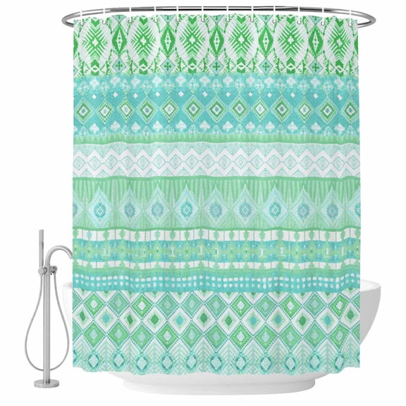 Teal Green Boho Shower Curtain Set - Extra Long 72" x 96" Washable Bathtub Curtain with 12 Hooks, Vintage Ethnic Tribe Abstract Art Waterproof Fabric Stall Shower Curtains for Bathroom/Bathtub Décor