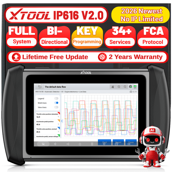 XTOOL IP616 OBD2 Scanner Diagnostic Tool, Full System Bidirectional Scan Tool, 34  Resets, FCA AutoAuth, AI-Assisted Car Scanner, Lifetime Free Updates