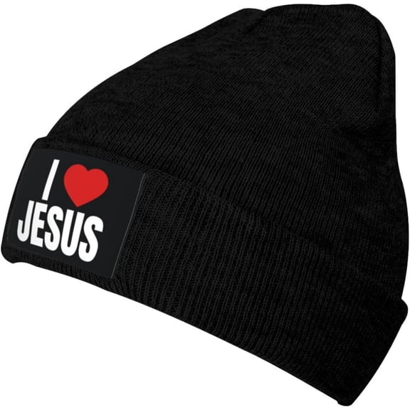 I Love Jesus Christian Faith Beanie Hat Men Winter Hat Women Knit Stocking Hat Slouchy Skull Cap Hedging Hat Black