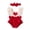Red, variant on Girls Jumpsuit Heart Print Square Neck Sleeveless Ruffle Hem Pleated Bow Tied Romper And HeadbAnd Two Piece Set for Casual Girls Rompers Red 12 Months-18 Months