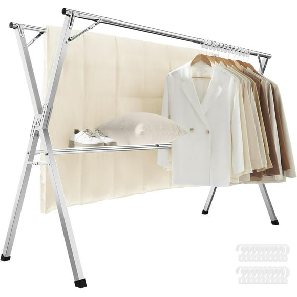 SONGMICS Tendedero, Secador de Pie, 143-238 cm Extensible, Plegable, Independiente, para Uso en Interiores y Exteriores, Gris Paloma