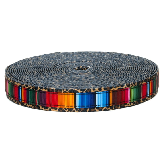 Country Brook Design® 5/8 inch Serape Ribbon on 1 inch Leopard Print Polyester Webbing, 10 Yards