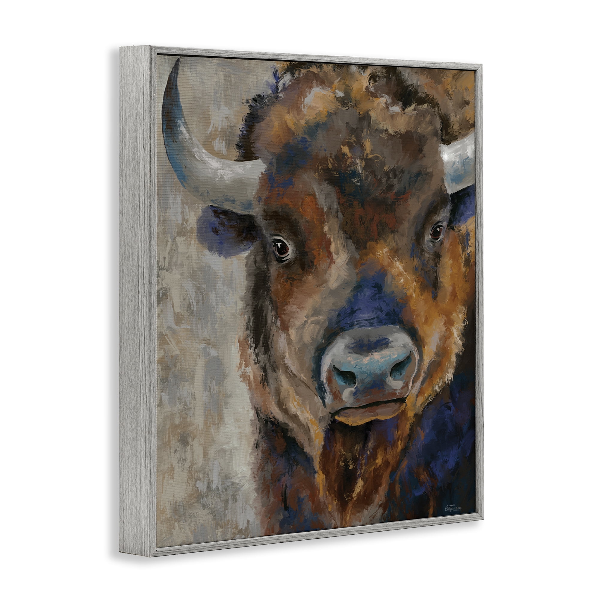 Stupell Industries Bison Rustic Portrait Animals & Insects Painting Gray Framed Art Print Wall Art, 11 x 14
