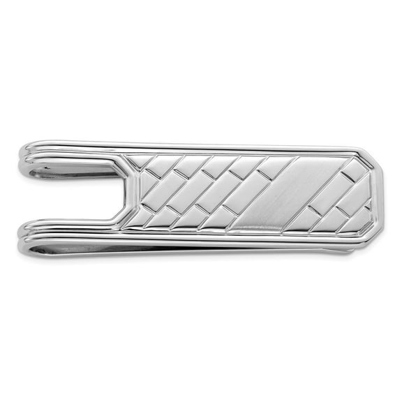 925 Sterling Silver Solid Polished and satin Rhodium Plated Money Clip Measures 51x15mm Wide - Money Clip for Men