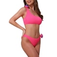 thumbnail image 4 of Conjuntos de bikini de una sola manga con flores en 3D para mujer, traje de baño asimétrico de 2 piezas en rosa medio, 4 of 5