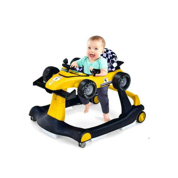 Infans 4-in-1 Baby Walker Foldable Activity Push Walker Adjustable Height Yellow