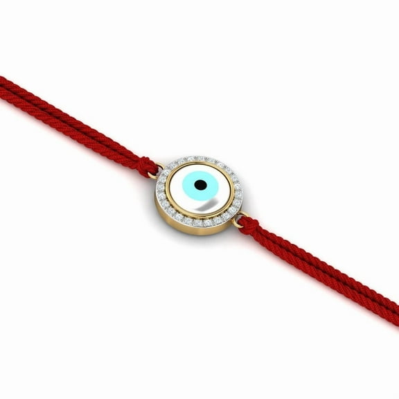 KuberBox 18K Yellow Gold Circular EvilEye Rakhi cum Bracelet for Brother