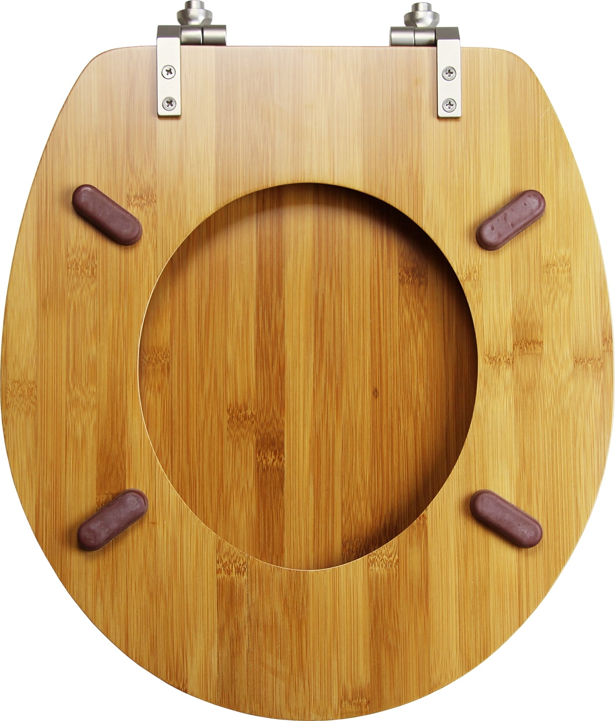 TOPSEAT Native Impression Round Toilet Seat w/Brushed Nickel Hinges, Natural Bamboo