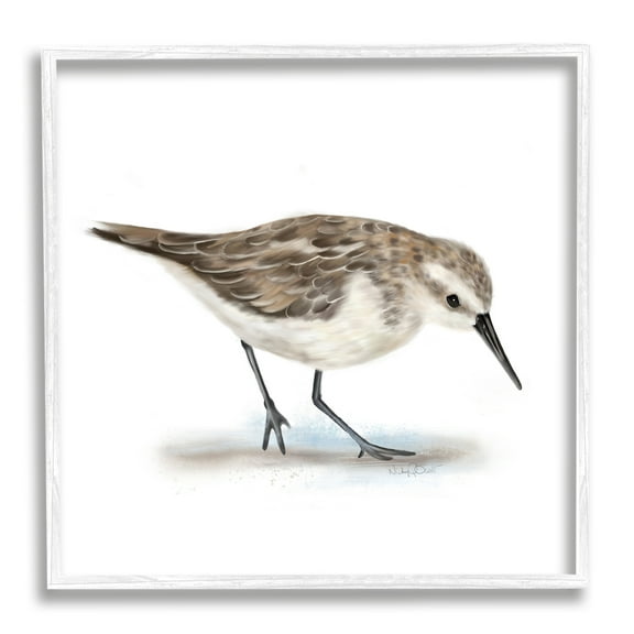 Charming Sandpiper on Soft Sand Brown Nautical Bird Animals & Insects Framed Art Print Wall Art, 17x17