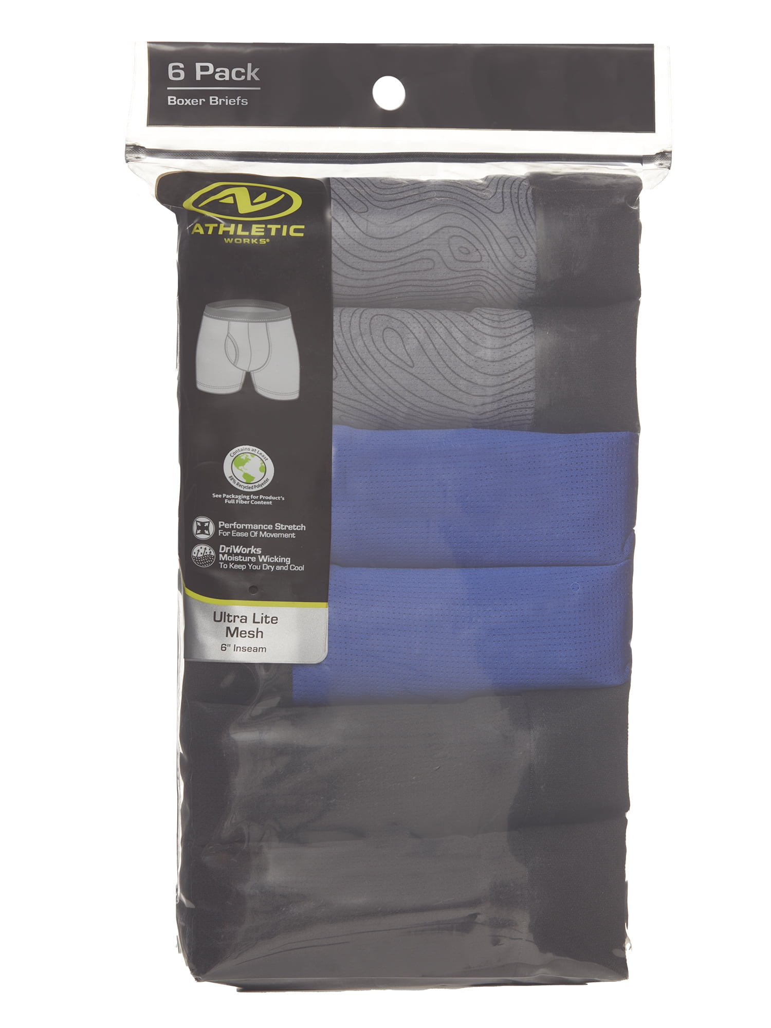 Athletic Works Men's Ultra Lite Mesh Long Leg Boxer Brief, 6-Pack, Sizes S-3XL