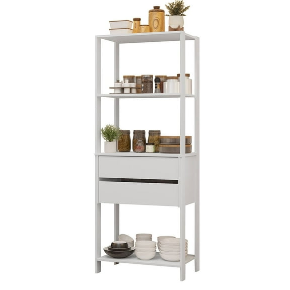 Madesa Kitchen Pantry Storage Rack with 2 Drawers and Open Shelves 27"L Multiuse Cabinet for Kitchen Organization - White