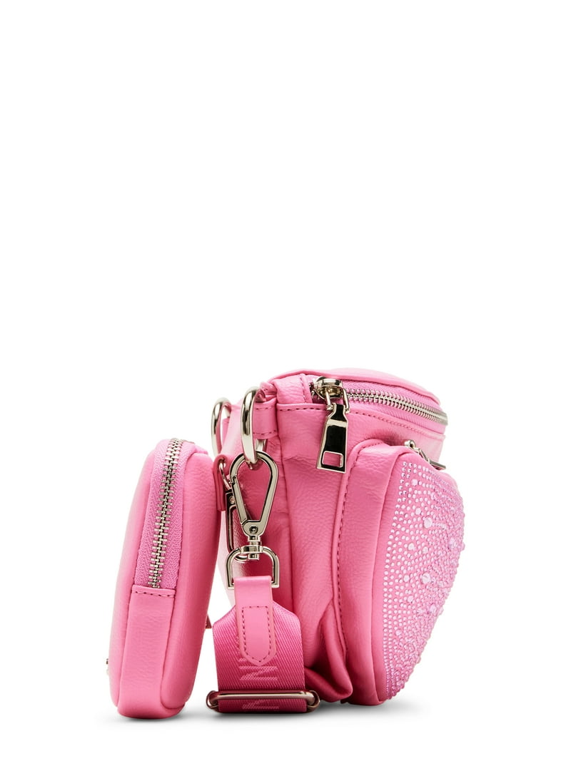 Madden NYC Women's Embellished Fanny Pack with Pouch, Pink