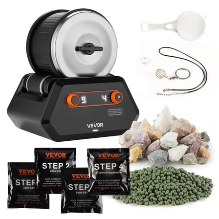 VEVOR Rock Tumbler Kit, 3 lbs Rock Polishing Kit, 4 Speed Settings 9-Day Polishing Timer Stone Polishing Kit, Rock Polisher with Rough Gemstones and Polishing Grits, Rock Polisher for Adults Kids