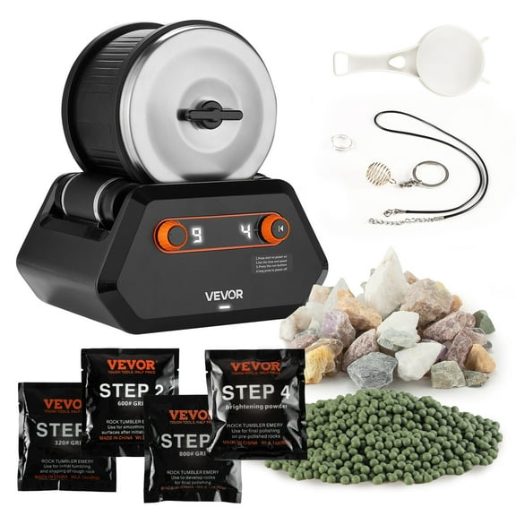 VEVOR Rock Tumbler Kit, 3 lbs Rock Polishing Kit, 4 Speed Settings 9-Day Polishing Timer Stone Polishing Kit, Rock Polisher with Rough Gemstones and Polishing Grits, Rock Polisher for Adults Kids