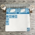 thumbnail image 3 of Ambesonne Antique Floral Quilted Bedspread Set 3 Pcs, Neo Classical Lines, Queen Size, White and Blue, 3 of 3