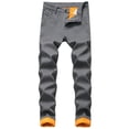 thumbnail image 1 of Frontwalk Men Denim Pants Thicken Plush Trousers Mid Waist Jeans Sport Casual Bottoms Zipper Gray 36, 1 of 8