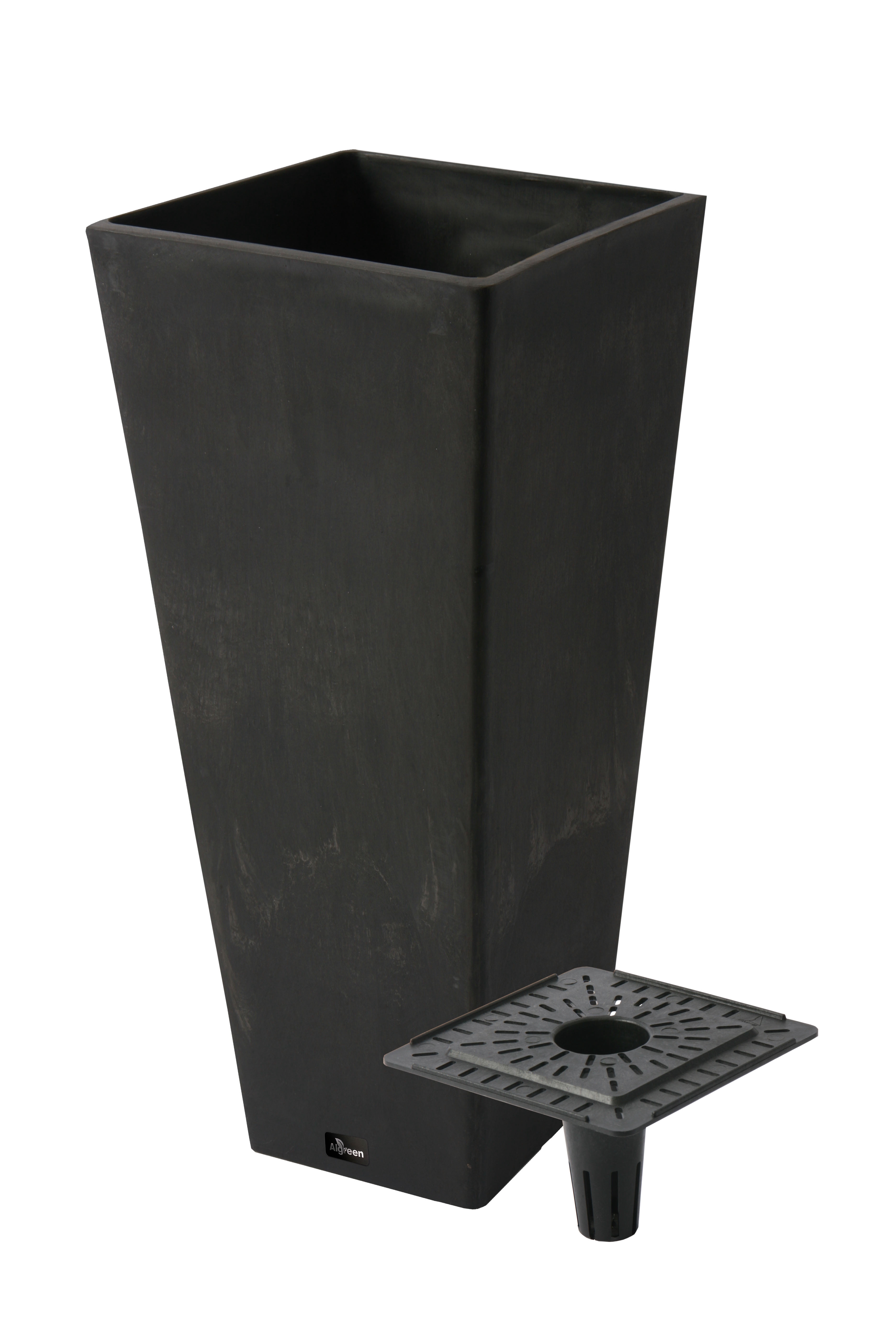 Valencia 10.5"x24"H Square Planter with Water Tray, Black